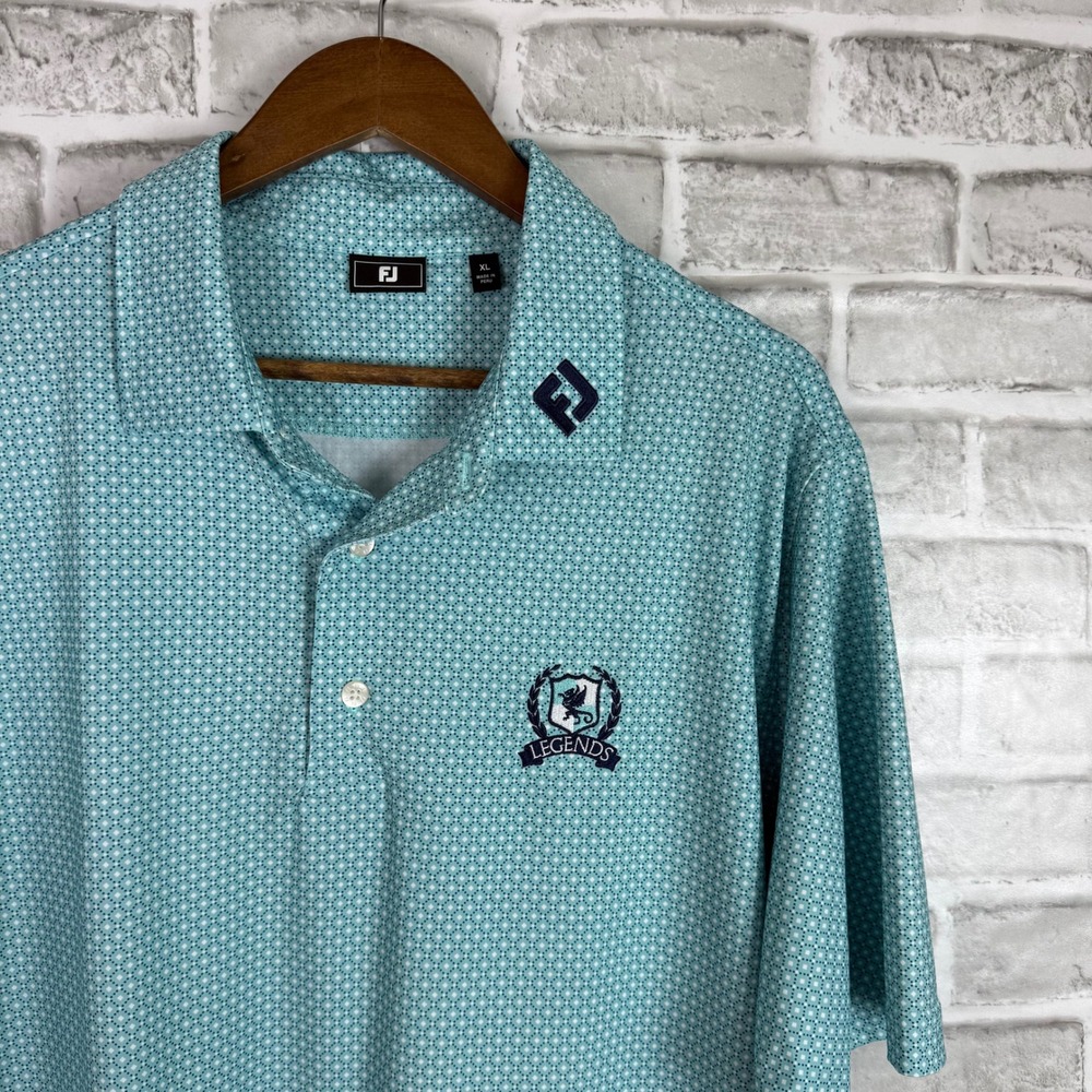 FootJoy Legends Golf Polo Shirt Men XL Teal Geometric AOP Print ProDry Stretch